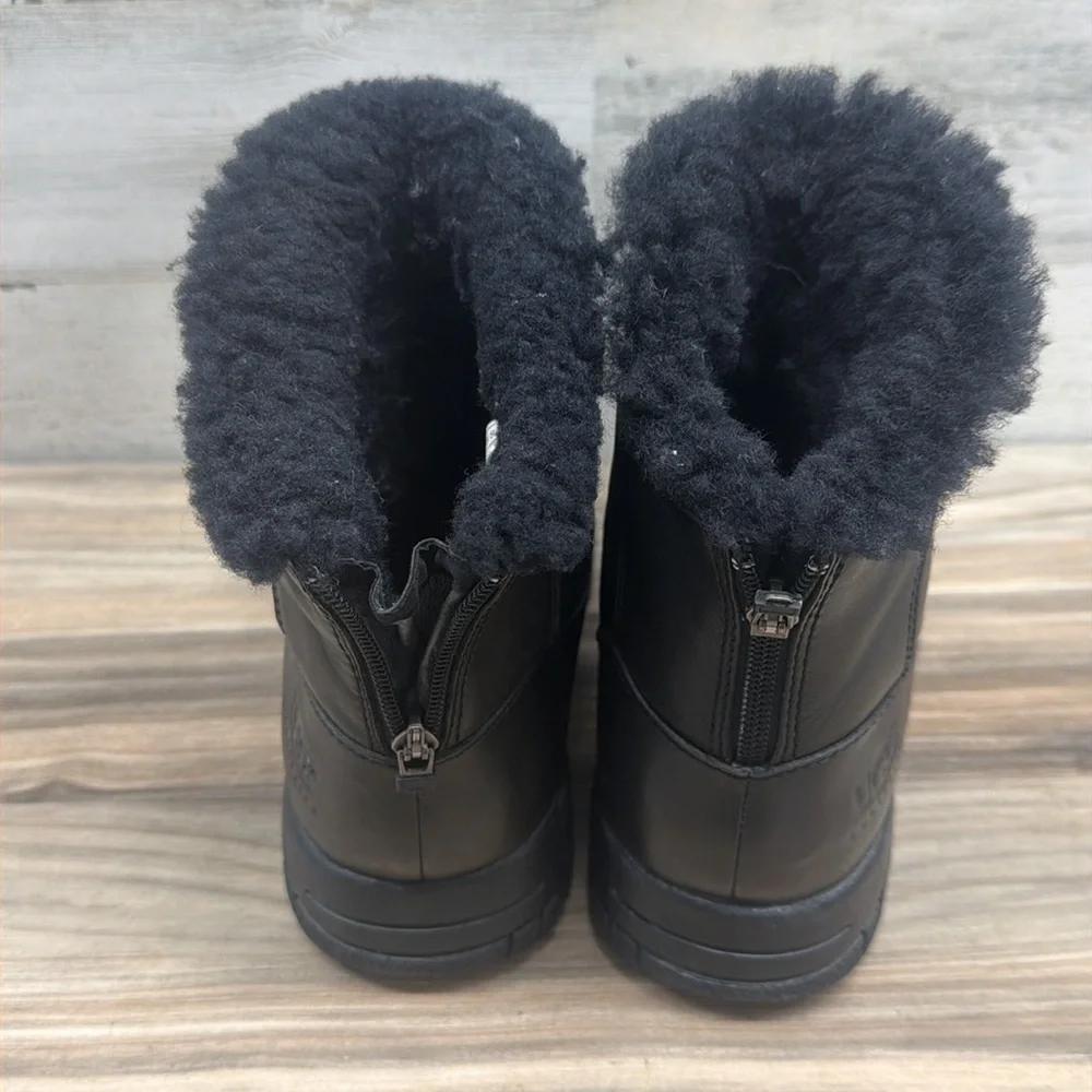 UGG Leather Sherpa Lined Combat Ankle Boots Size 8 Black